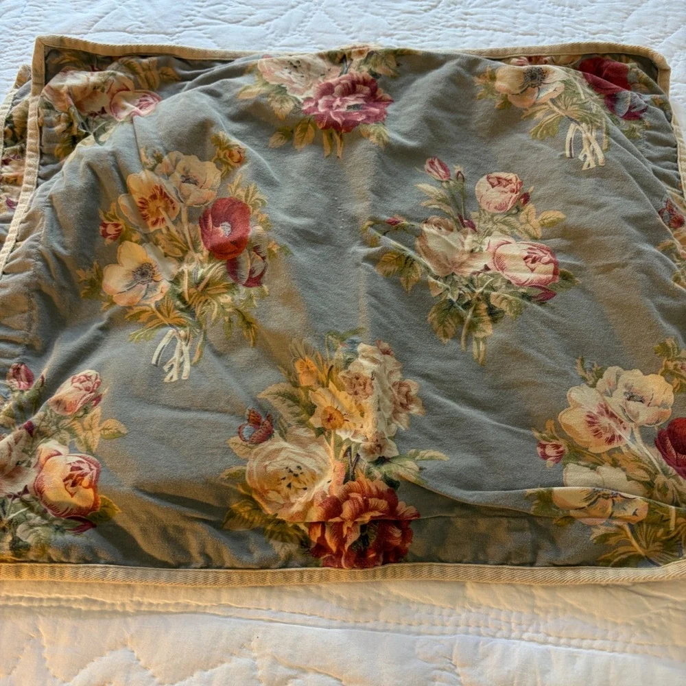 Chaps Home Hudson Valley Blue Gray Floral Standard Pillow Shams Set of 2 Cotton
